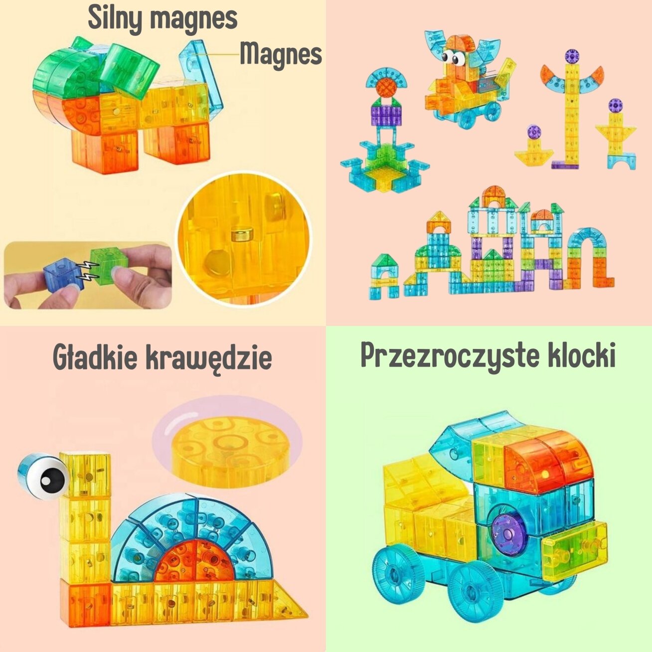 WOOPIE Skaidrūs magnetiniai konstrukciniai blokeliai 43 vnt. 6 WOOPIE Skaidrūs magnetiniai konstrukciniai blokeliai 43 vnt. 6