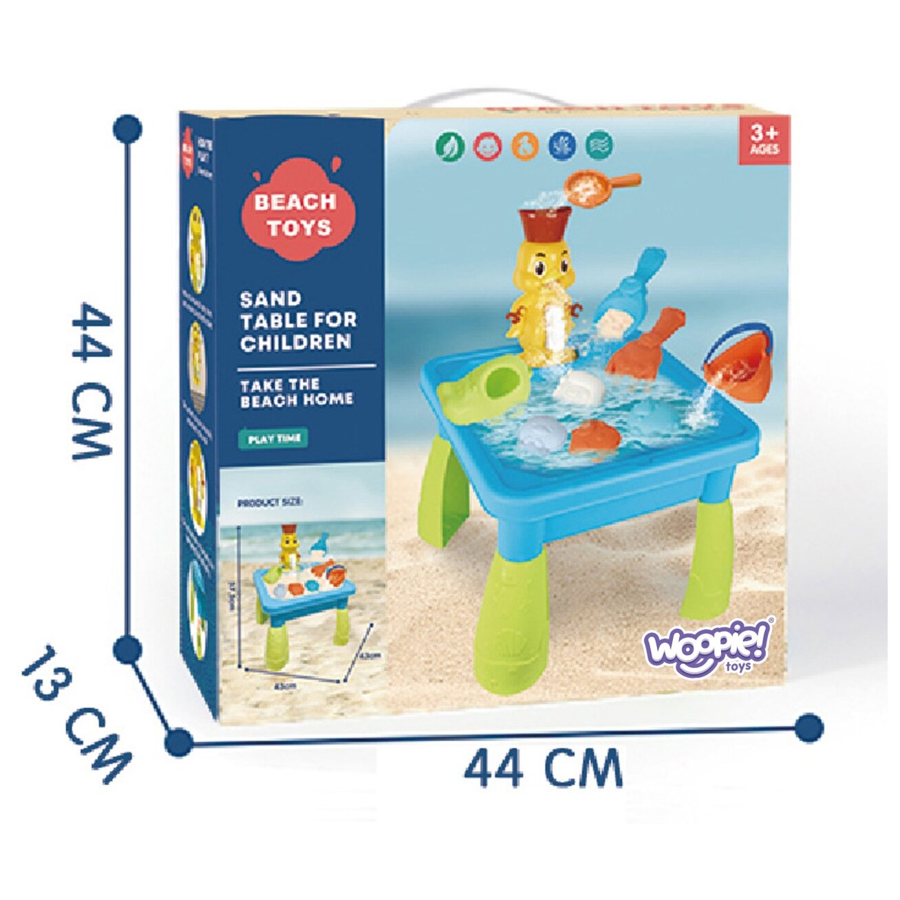 WOOPIE 2in1 vandens staliukas smėlio dėžė Ančiukas krioklys 9 priedai 7
