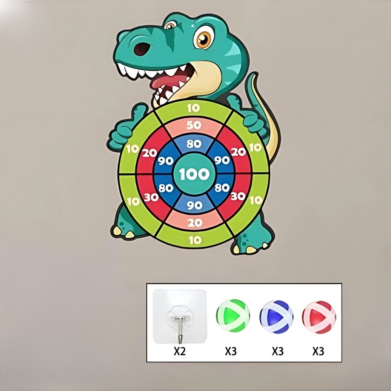 WOOPIE Vikrumo žaidimas „Velcro“ smiginis 2in1 rinkinys: taikinys + lankas su paleidikliu Dino 2