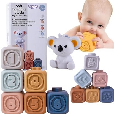 WOOPIE BABY Edukacinis rinkinys Piramidė Sensorinės kaladėlės 2in1 Kramtukas Skaičiai