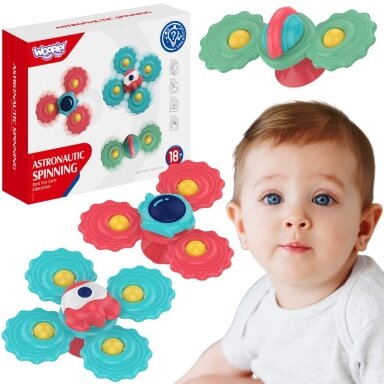 WOOPIE BABY kramtukas su besisukančiu spinneriu su siurbtuku, rinkinys 3 vnt.