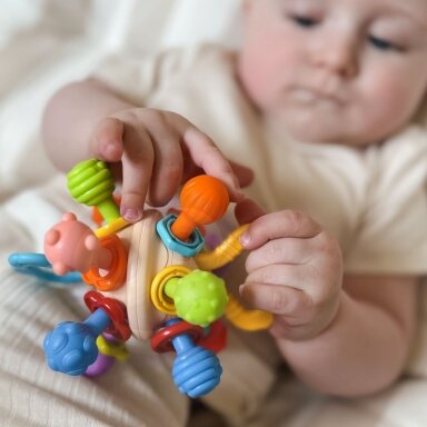 WOOPIE BABY Minkštas barškutis 2in1 kramtukas sensorinis žaislas kūdikiams 0m+