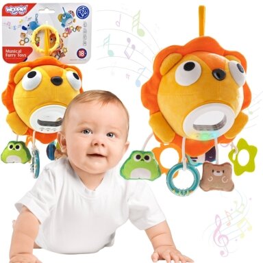 WOOPIE Baby pliušinis liūtas – interaktyvus muzikinis minkštas žaislas su pakabukais ir kramtukais