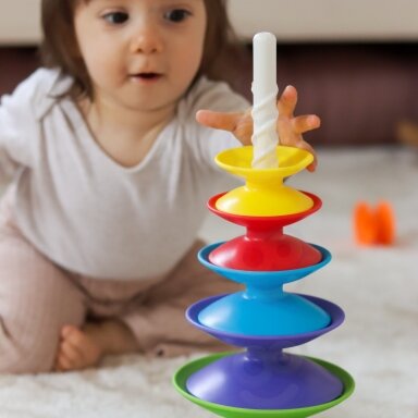 WOOPIE BABY Spalvingas bokštas – dėliojimo piramidė, edukacinė 18m+