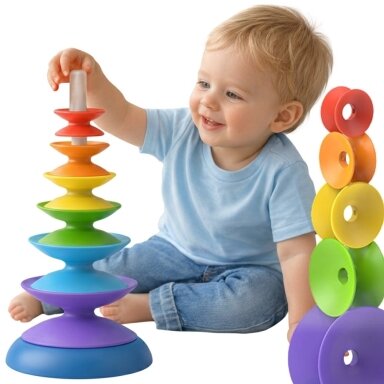 WOOPIE BABY Spalvingas bokštas – dėliojimo piramidė, edukacinė 18m+
