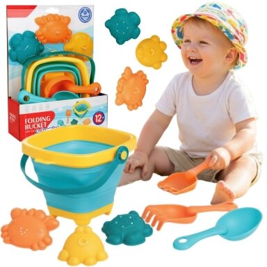 WOOPIE BABY Rinkinys: sulankstomas kibirėlis su grėbliukais, kastuvėliu ir formelėmis, mėlynas WOOPIE BABY Rinkinys: sulankstomas kibirėlis su grėbliukais, kastuvėliu ir formelėmis, mėlynas