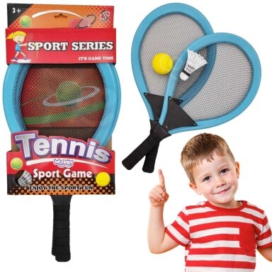 WOOPIE Didelės teniso ir badmintono raketės vaikams rinkinys + kamuoliukas ir plunksniukas