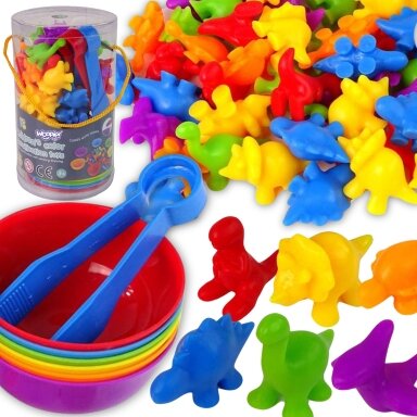 WOOPIE Montessori edukacinis žaidimas spalvų rūšiuoklis Dinozaurai 56 el.