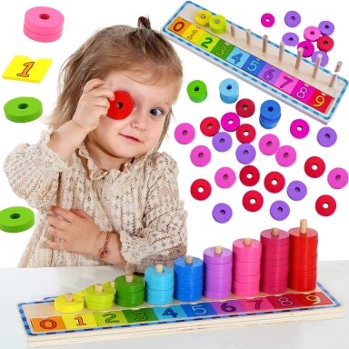 WOOPIE GREEN Montessori dėlionė skaičiavimo ir spalvų mokymuisi 56 el.