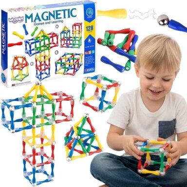 WOOPIE magnetinės konstrukcinės 3D kaladėlės 128 vnt. XXL