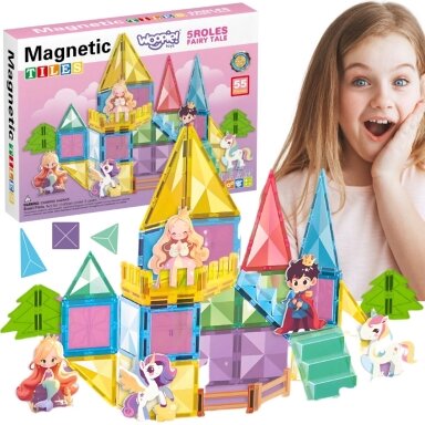 WOOPIE magnetinės konstrukcinės 3D kaladėlės edukacinis rinkinys Pasakų pilis 55 el.