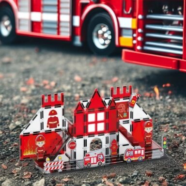 WOOPIE Magnetinės 3D kaladėlės Rinkinys „Gaisrinė“ 48 vnt.