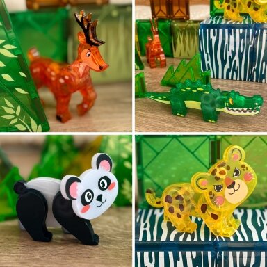 WOOPIE Magnetiniai konstrukciniai 3D kaladėlių edukacinis rinkinys Retieji gyvūnai 45 vnt.