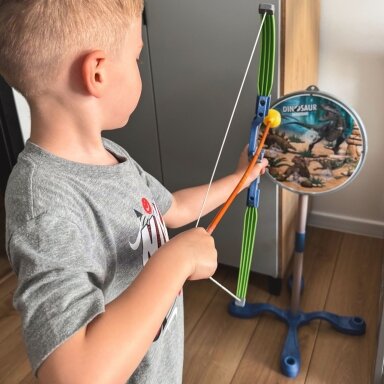 WOOPIE mažojo lankininko rinkinys Dinozaurai Lankas Strėlės Taikinys 32 el.