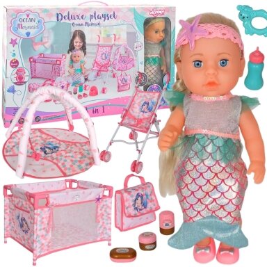 WOOPIE ROYAL kūdikio lėlė 36 cm Undinėlė interaktyvi XXL rinkinys Auklė 18in1