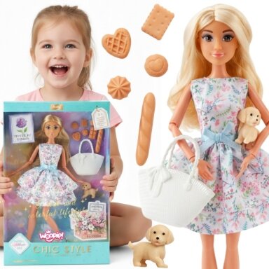 WOOPIE ROYAL lėlė Lily 30 cm pavasarinė suknelė, aksesuarai, šuniukas, piknikas