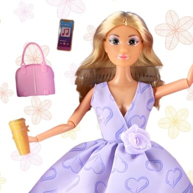 WOOPIE ROYAL Lėlė Lily Ilgi šviesūs plaukai 30 cm Levandų suknelė Aksesuarai