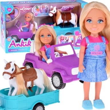 WOOPIE ROYAL Lėlė Niki rinkinys su arkliu, automobiliu ir priekaba