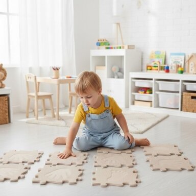 WOOPIE Sensorinis ortopedinis kilimėlis-puzzle Rankos ir kojos 16 vnt. - smėlio spalva