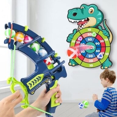 WOOPIE Vikrumo žaidimas „Velcro“ smiginis 2in1 rinkinys: taikinys + lankas su paleidikliu Dino