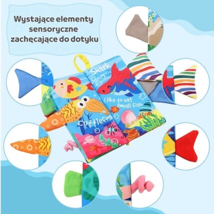 WOOPIE BABY Medžiaginė šiugždanti knygelė su jūrų gyvūnų uodegėlėmis 3