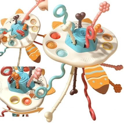 WOOPIE BABY Montessori sensorinis žaislas – kramtukas, barškutis, daugiafunkcis lapinas 1