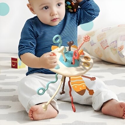 WOOPIE BABY Montessori sensorinis žaislas – kramtukas, barškutis, daugiafunkcis lapinas 4
