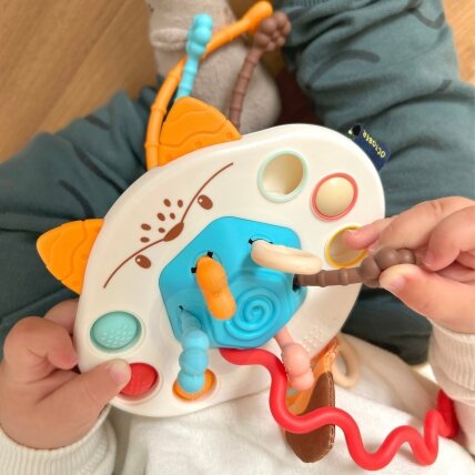 WOOPIE BABY Montessori sensorinis žaislas – kramtukas, barškutis, daugiafunkcis lapinas 7