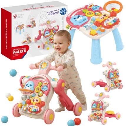 WOOPIE BABY stumdukas–vaikštynė, edukacinis staliukas, paspirtukas, ežiukas 4in1