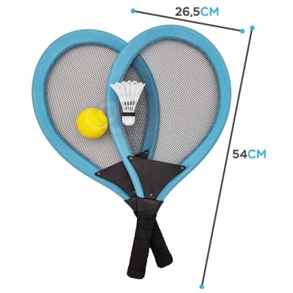WOOPIE Didelės teniso ir badmintono raketės vaikams rinkinys + kamuoliukas ir plunksniukas 4
