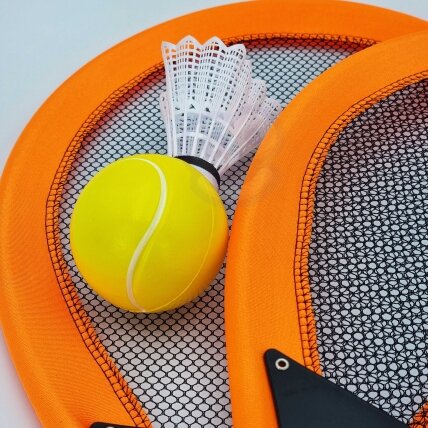 WOOPIE Didelės teniso ir badmintono raketės vaikams rinkinys + kamuoliukas ir plunksnelė 2