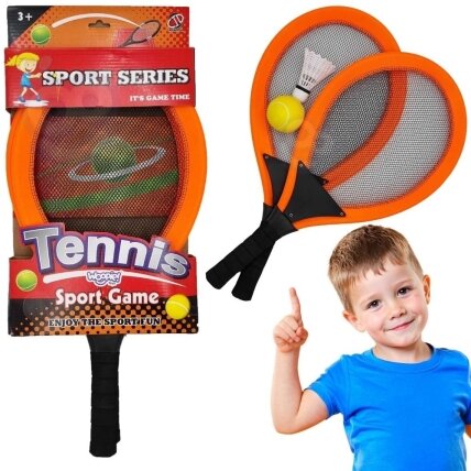 WOOPIE Didelės teniso ir badmintono raketės vaikams rinkinys + kamuoliukas ir plunksnelė