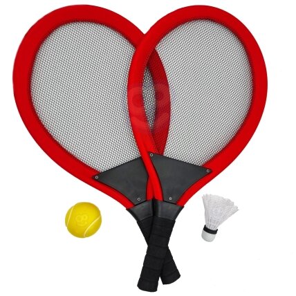 WOOPIE Didelės teniso ir badmintono raketės vaikams rinkinys + kamuoliukas ir plunksnelė 1