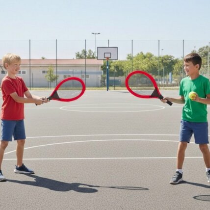 WOOPIE Didelės teniso ir badmintono raketės vaikams rinkinys + kamuoliukas ir plunksnelė 5