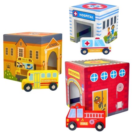 WOOPIE GREEN Dėlionė Kubeliai Miestas Transporto priemonės dėžutėse + Figūrėlės 10 vnt. 11