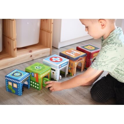 WOOPIE GREEN Dėlionė Kubeliai Miestas Transporto priemonės dėžutėse + Figūrėlės 10 vnt. 6