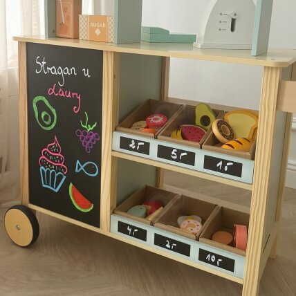 WOOPIE GREEN Didelė daugiafunkcė parduotuvėlė 5in1 kioskas prekyvietė prekybos centras restoranas kavinė virtuvė 73 el. 10