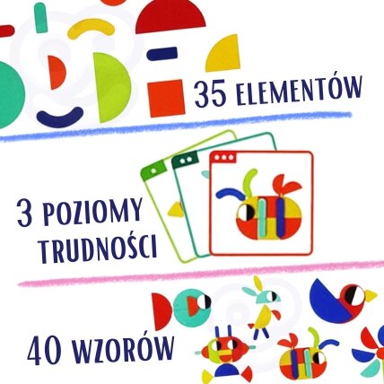 WOOPIE GREEN Medinė Montessori dėlionė 40 raštų atkurti 55 el. FSC sertifikatas 13
