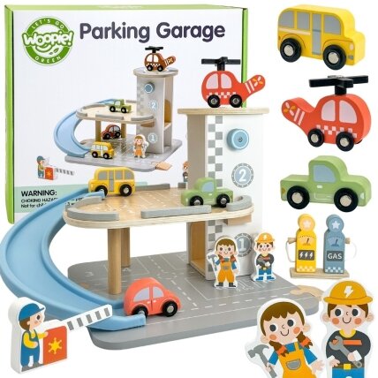 WOOPIE GREEN Medinis dviejų aukštų parkingas 2in1 Degalinė su automobiliukais ir figūrėlėmis 12 el. FSC WOOPIE GREEN Medinis dviejų aukštų parkingas 2in1 Degalinė su automobiliukais ir figūrėlėmis 12 el. FSC