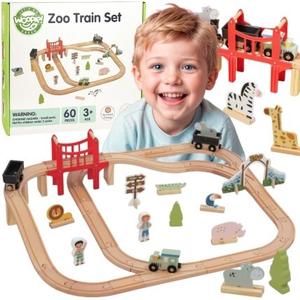 WOOPIE GREEN Medinis ZOO traukinukas XL rinkinys Magnetinis traukinys Bėgiai 60 vnt. FSC WOOPIE GREEN Medinis ZOO traukinukas XL rinkinys Magnetinis traukinys Bėgiai 60 vnt. FSC