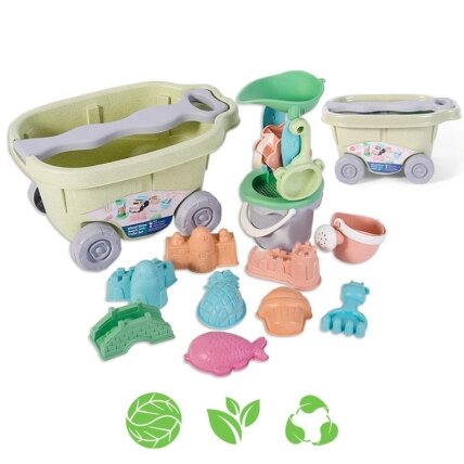 WOOPIE GREEN smėlio žaidimų rinkinys su vežimėliu 13 vnt. BIODEGRADUOJAMA ORGANINĖ MEDŽIAGA