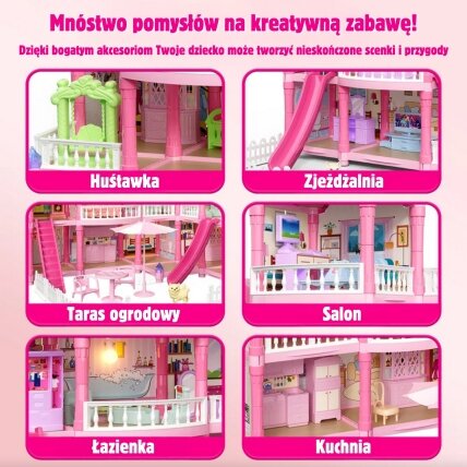 WOOPIE Lėlių namelis vila su priedais ir lėle, su apšvietimu, 296 el. 5