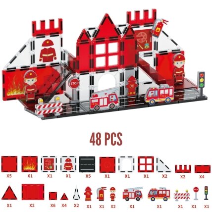 WOOPIE Magnetinės 3D kaladėlės Rinkinys „Gaisrinė“ 48 vnt. 3