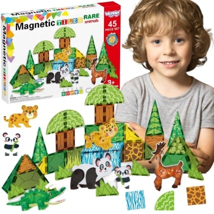 WOOPIE Magnetiniai konstrukciniai 3D kaladėlių edukacinis rinkinys Retieji gyvūnai 45 vnt.
