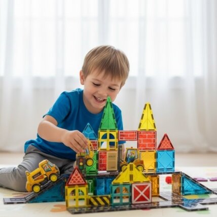 Woopie magnetinių kaladėlių rinkinys su statybinėmis transporto priemonėmis 3