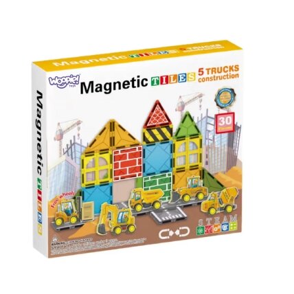 Woopie magnetinių kaladėlių rinkinys su statybinėmis transporto priemonėmis 5
