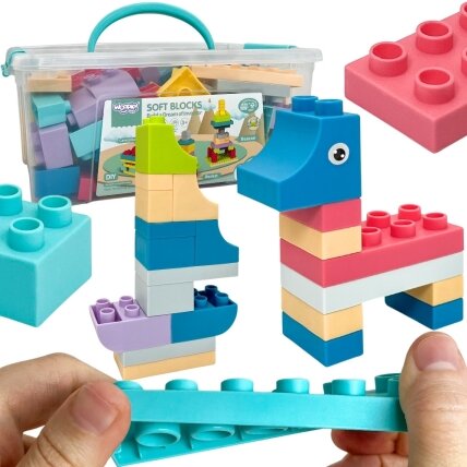 WOOPIE Soft Blocks kaladėlių rinkinys 99 elementų dėžutėje
