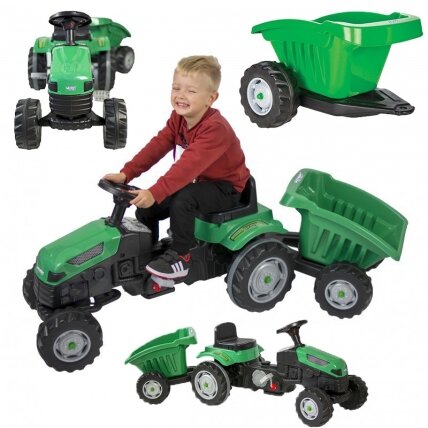 WOOPIE Pedalinis traktorius Farmer GoTrac MAXI su priekaba, tylūs ratai 12