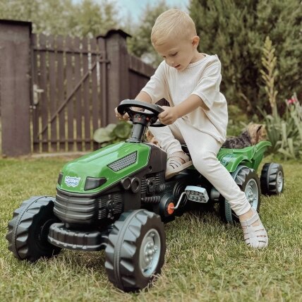WOOPIE Pedalinis traktorius Farmer GoTrac MAXI su priekaba, tylūs ratai WOOPIE Pedalinis traktorius Farmer GoTrac MAXI su priekaba, tylūs ratai