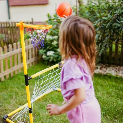 WOOPIE 2in1 rinkinys krepšinis Futbolo vartai + kamuoliai ir pompa 3